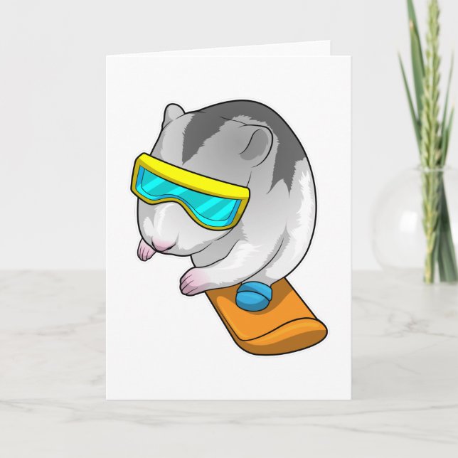 Cartão Hamster Snowboarder Esqui (Frente)