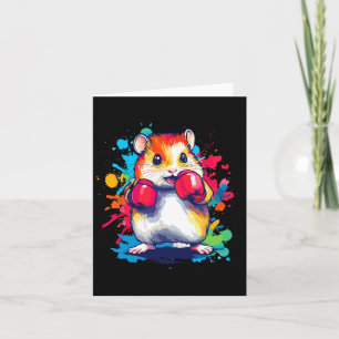 Cartão Hamster Vestindo Luvas Boxando Arte Colorida