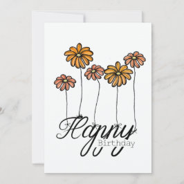 Cartão Hand-Drawn Birthday Card w Orange Flower Balloons