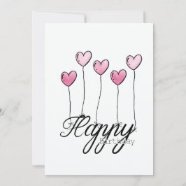 Cartão Hand-Drawn Birthday Card With Pink Heart Balloons