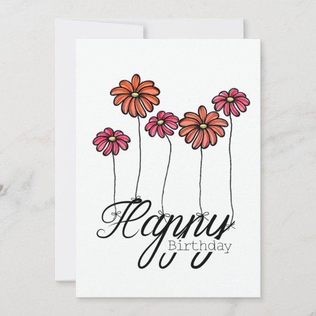 Cartão Hand-Drawn Birthday Card With Red Flower Balloons (Frente)