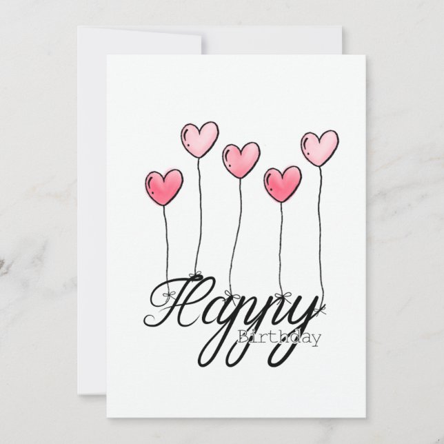 Cartão Hand-Drawn Birthday Card With Red Heart Balloons (Frente)