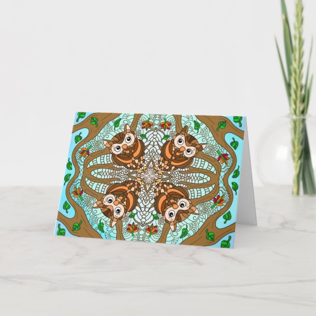Cartão Hand Drawn Owl Mandala Trabalho de arte (Frente)