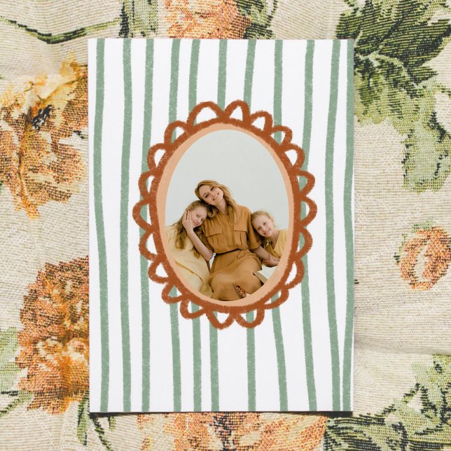 Cartão Hand-Drawn Photo Frame Striped Mother's Day (Hand-Drawn Photo Frame Striped Mother's Day Card)