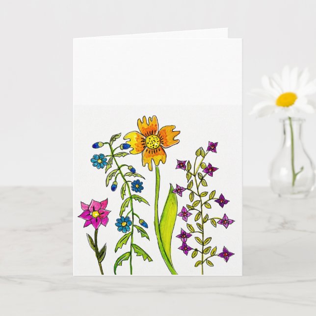 Cartão Hand-Drawn Wildflower Trio Greeting (Planta pequena)