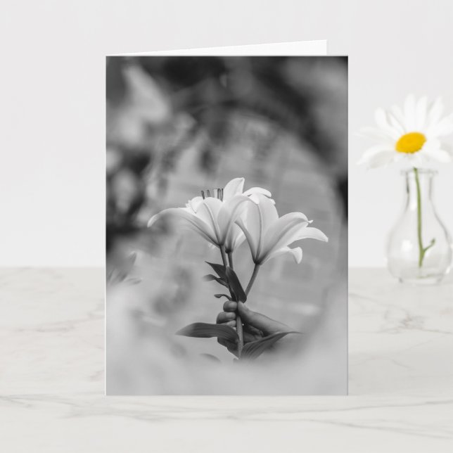 Cartão Hand Holding Lilies – Black and White Condolence (Planta pequena)