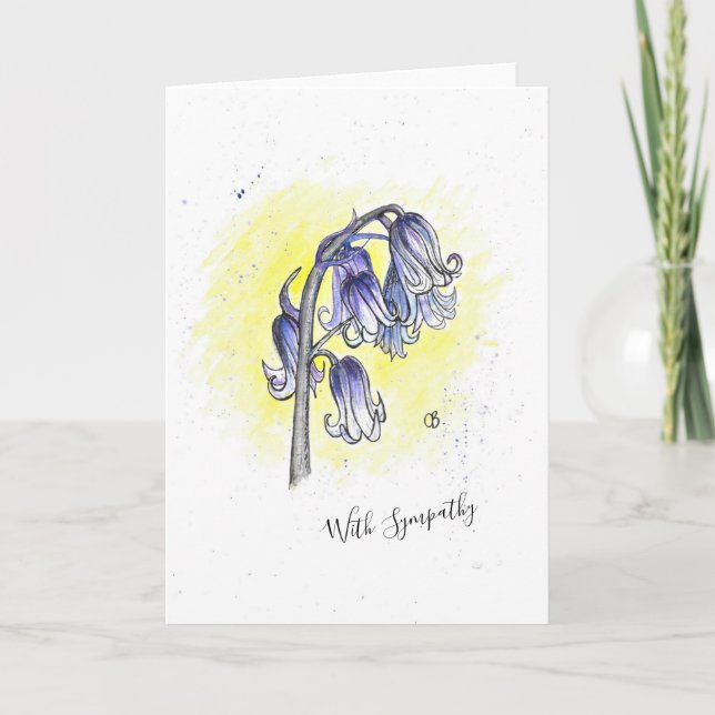 Cartão Hand painted Bluebells Design "With Sympathy" Card (Frente)