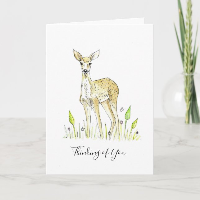 Cartão Hand Painted Deer Design "Thinking of You" Card (Frente)