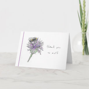 Cartão Handpainted Bee on Thistle Thank You Card