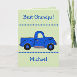 Cartão Handpainted Vintage Blue Truck NAME Grandpa