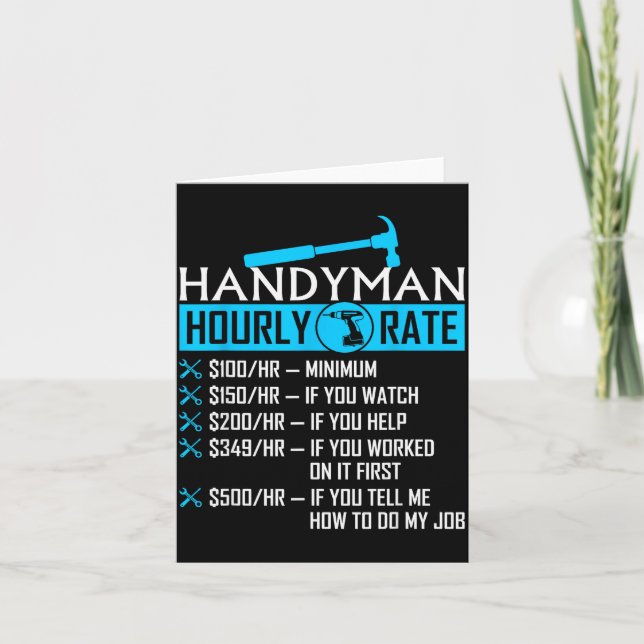 Cartão Handyman Hourly Rate Humor Carpenter Funny Handy M (Frente)