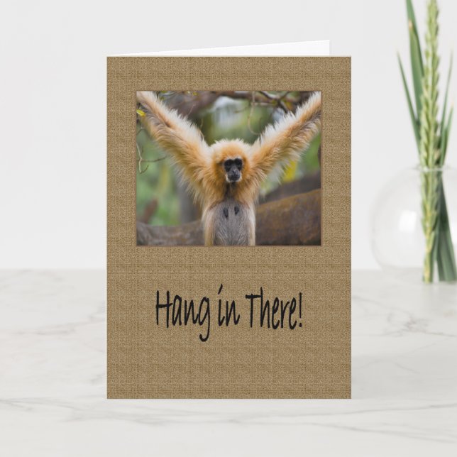 Cartão Hang in There Gibbon Monkey with Arms Spread (Frente)