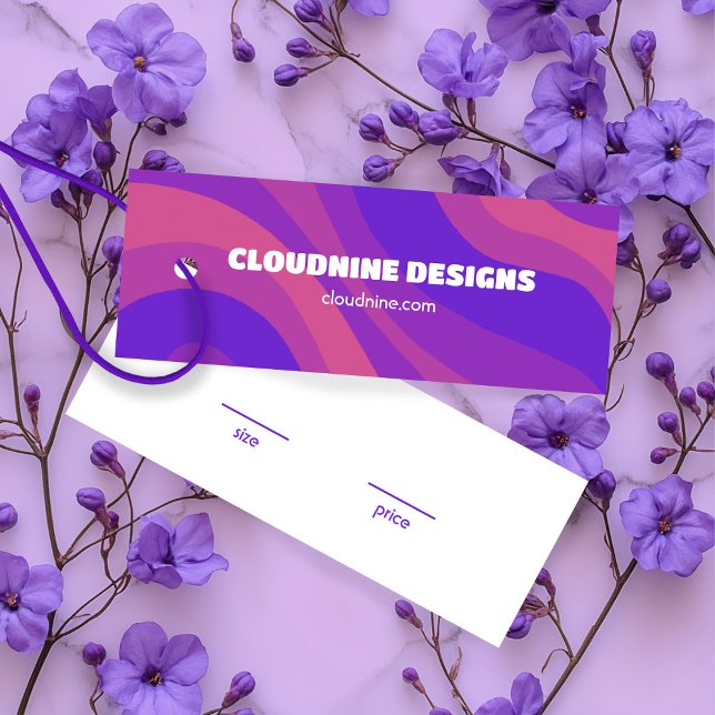 Cartão Hangtag de Preço do Tamanho do Vestuário em (Purple Stripe Waves CUSTOM Clothing Size Price Hangtag Display Card
)