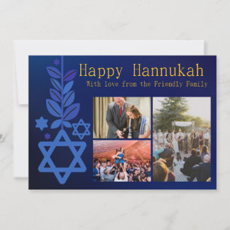 Cartão Hannukah com Imagem Múltipla Azul Simples