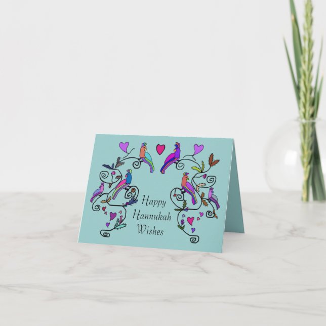 Cartão Hannukah para aves decorativas (Frente)