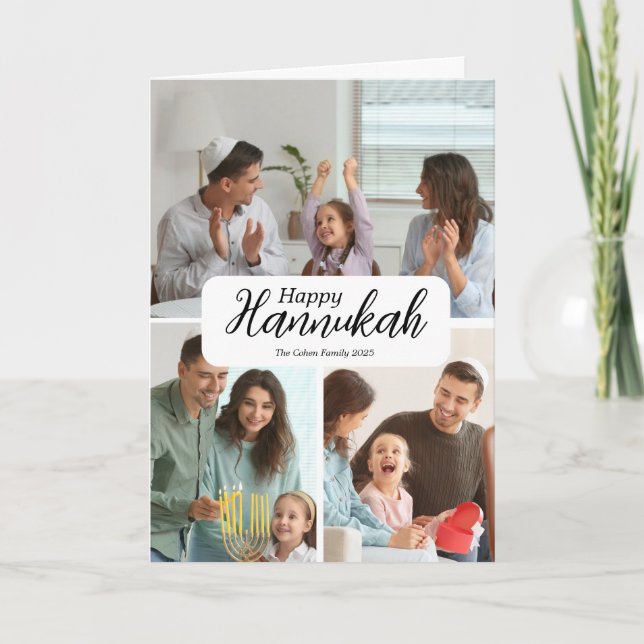 Cartão Hanukkah Card 3 Feriado de Colagem de Fotos Bênção (Frente)
