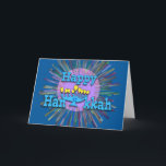 Cartão Hanukkah Contemporâneo Menorah com Chamas Cardíaca<br><div class="desc">Feliz Hanukkah, menorah contemporânea com chamas em forma de coração, cartão de saudação de papel. Ilustração digital com uma menorah acesa com chamas amarelas em forma de corações. Uma explosão de cores rodeia a menorah. Texto em azul claro com fundo azul escuro. Que a luz da estação seja feliz, brilhante...</div>