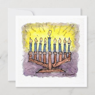 Cartão Hanukkah de Aquarela Menorah