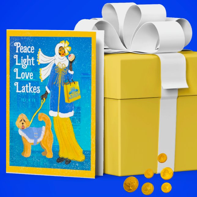 Cartão Hanukkah de Feriado de Cachorro de Art Nouv (And Jelly donuts!)