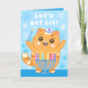 Cartão Hanukkah de Gato Bonito