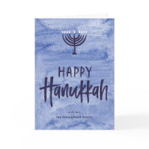 Cartão Hanukkah Dobrado com Aquarela Menorah