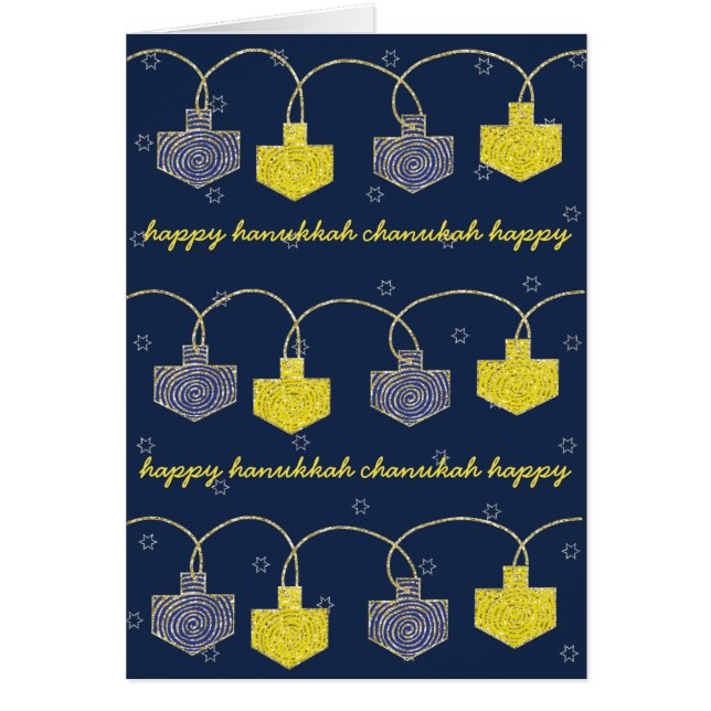 Cartão Hanukkah "Dreidel Banner" com envelope (Frente)