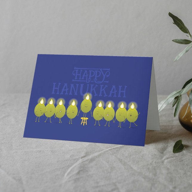 Cartão Hanukkah Menorah Olives, Grupo Dobrado Azul (Criador carregado)