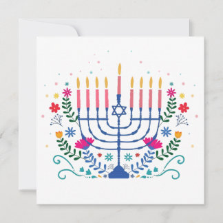 Cartão Hanukkah Menorah with Candles and Traditional Item