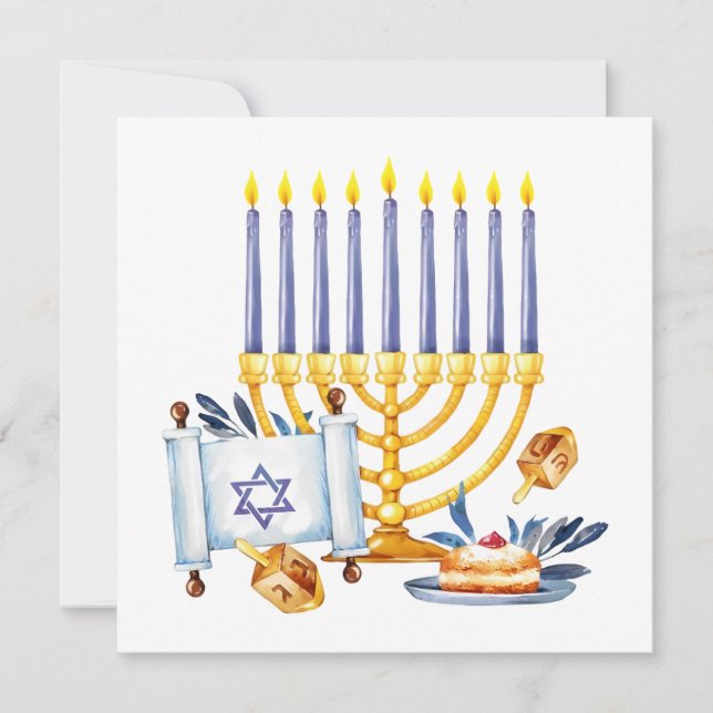 Cartão Hanukkah Menorah with Candles and Traditional Item (Frente)
