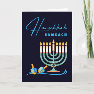 Cartão Hanukkah Sameach Menorah e Dreidels