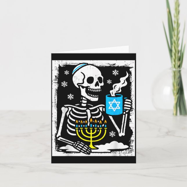 Cartão Hanukkah Skeleton Coffee Dreidel Jewish Menorah Ch (Frente)