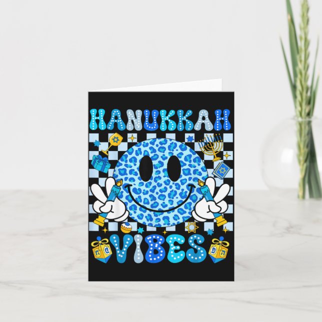 Cartão Hanukkah Vibes Groovy Smile Face Jewish Holiday Ch (Frente)