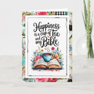 Cartão Happiness Is Tea and My Bible Christian Faith Card