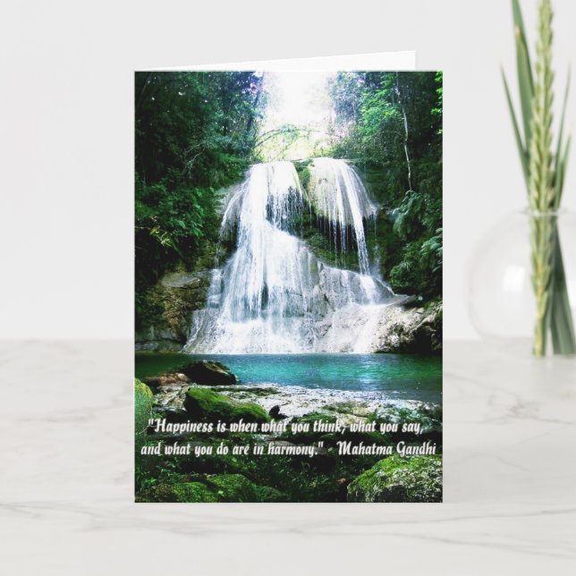 Cartão Happiness Is ... Waterfall Photo with Quote (Frente)