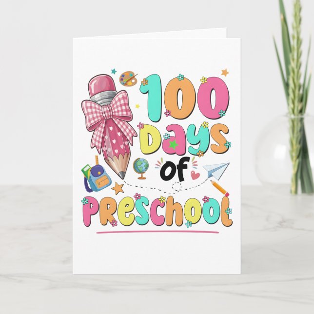 Cartão Happy 100 Days of School Pink Bow (Frente)