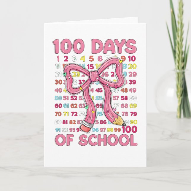 Cartão Happy 100 Days of School Pink Bow (Frente)