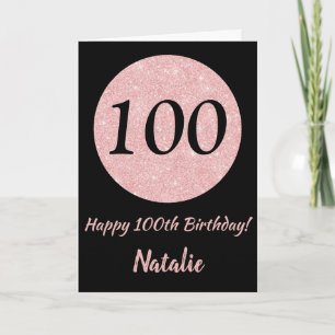 Cartão Happy 100th Birthday Black and Rose Pink Gold