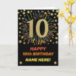 Cartão Happy 10th Birthday Black & Gold Rainbow Firework<br><div class="desc">Fun,  cheerful and colourful design birthday card. 
Firework in bright rainbow colours. Faux gold big number on black. 
Get this cheerful card to celebrate your friend or family!</div>