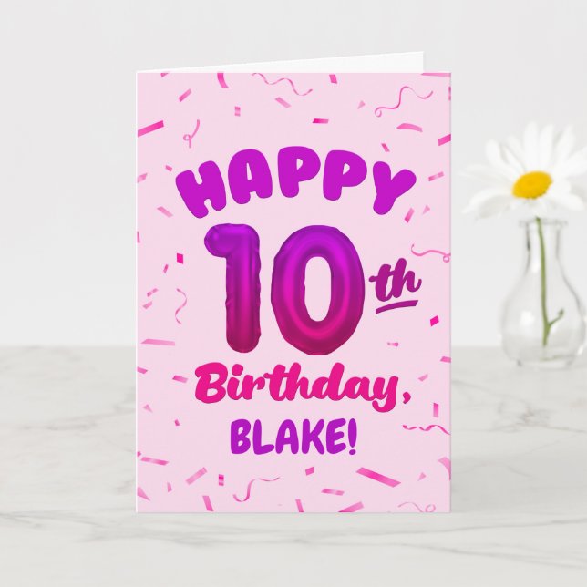 Cartão Happy 10th Birthday Card with Custom Name (Planta pequena)