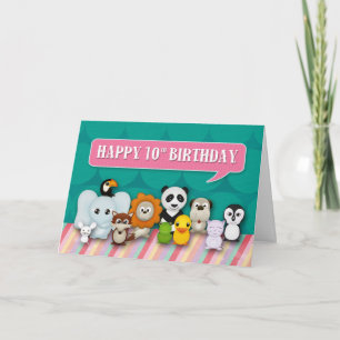 Cartão Happy 10th Birthday Girly Cute Smiling Animals