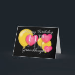 Cartão Happy 11th Birthday Granddaughter<br><div class="desc">A birthday greeting for granddaughter's 11th birthday with a black background,  yellow balloons and pink hearts. Some original artwork©delightful-doodles</div>