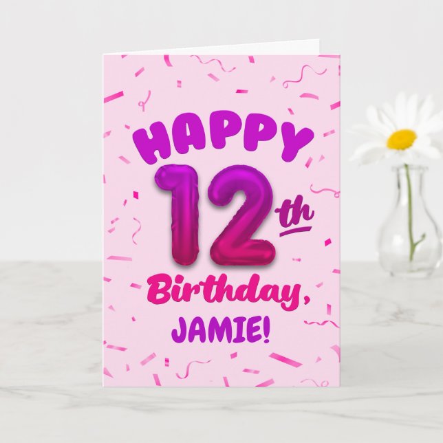 Cartão Happy 12th Birthday Card with Custom Name (Planta pequena)