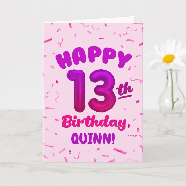 Cartão Happy 13th Birthday Card with Custom Name (Planta pequena)