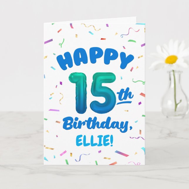Cartão Happy 15th Birthday Card with Custom Name (Planta pequena)