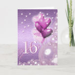 Cartão Happy 16th birthday balloons bright<br><div class="desc">Funny "Happy 16th birthday" cards, with a modern and elegant design of bright pink and purple colored balloon, floating above the numerals 16 which has bright bubbles and stars framing it. INSIDE - On opening the card, there are customizable text templates for your personal message or greeting, that may be...</div>