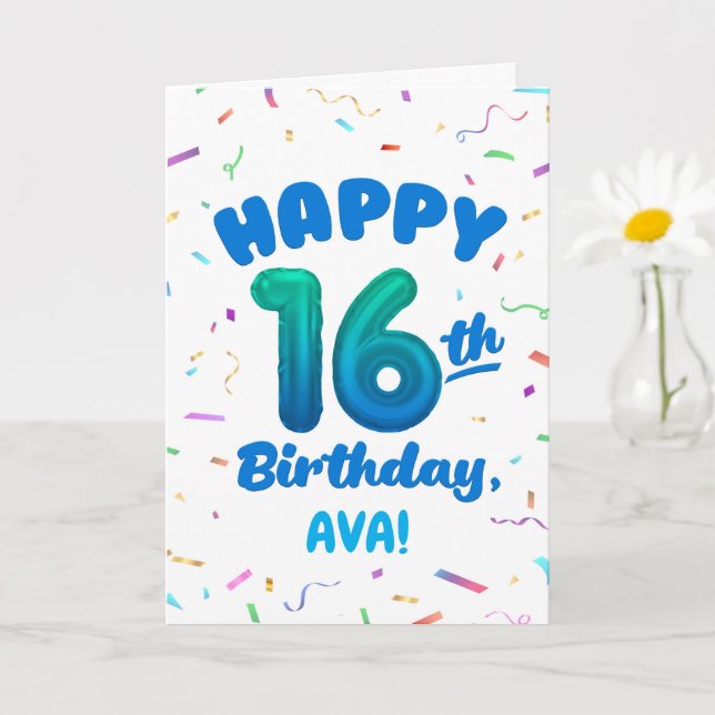 Cartão Happy 16th Birthday Card with Custom Name (Planta pequena)