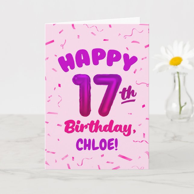 Cartão Happy 17th Birthday Card with Custom Name (Planta pequena)