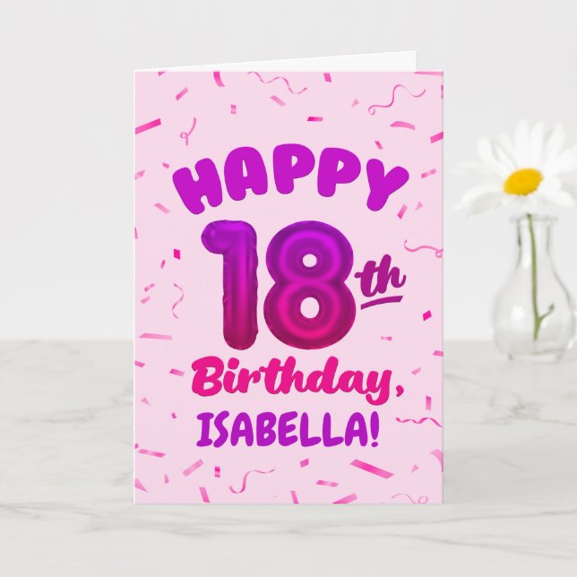 Cartão Happy 18th Birthday Card with Custom Name (Planta pequena)