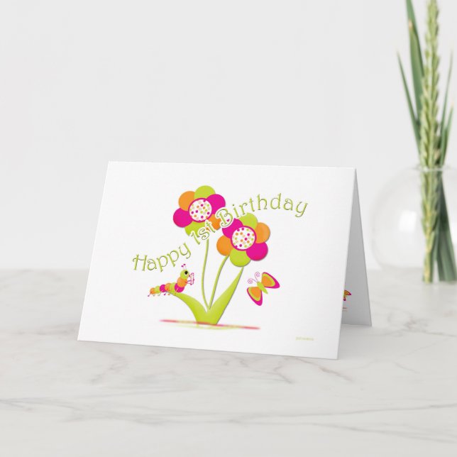 Cartão Happy 1st Birthday Caterpiller - Butterfly (Frente)