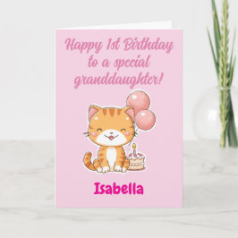 Cartão Happy 1st Birthday Granddaughter, Cute Kitten